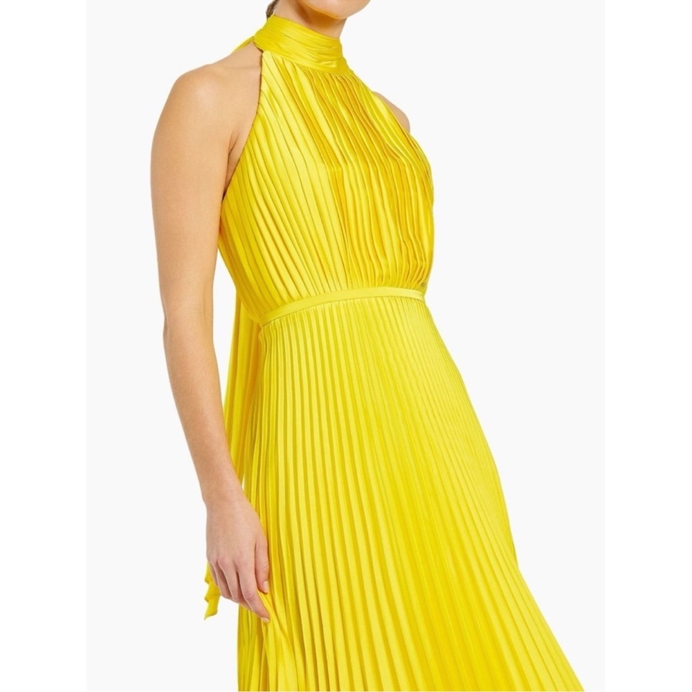 Anthropologie Mac Duggal Yellow Pleated Halter Midi Dress 12 Wedding Guest Event - Picture 6 of 10